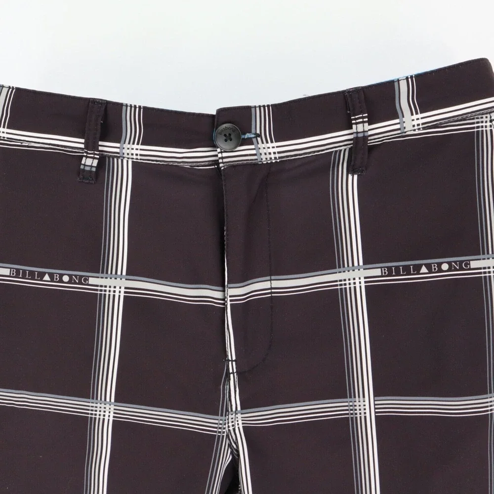 Billabong Board Shorts Mens Size 36 Very Dark‎ Brown Plaid Polyester Pockets